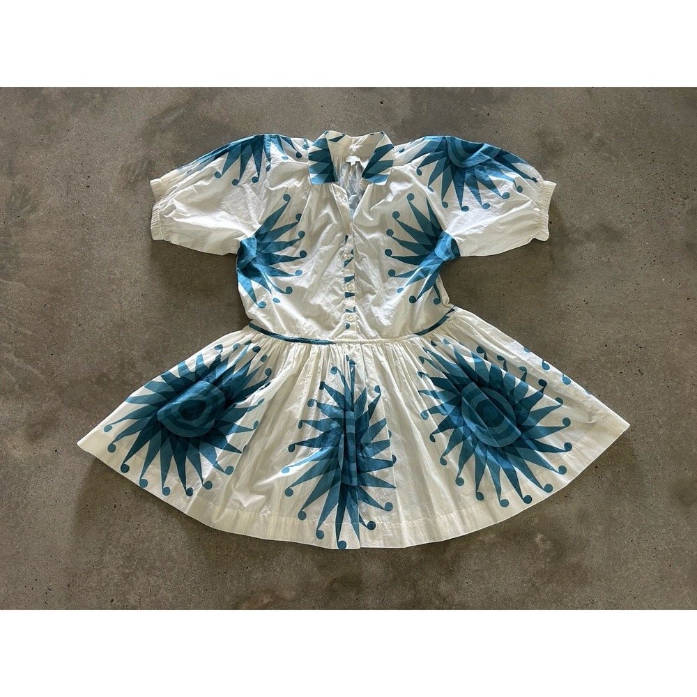 Wknd XL Frock It Dress Mini Puff Sleeve Floral Preppy Old Money Pleated Sun Blue